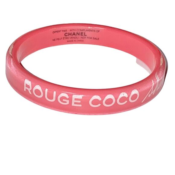 AUTH Chanel Dark Pink Logo Lucite Resin Bangle Bracelet - Picture 6 of 12